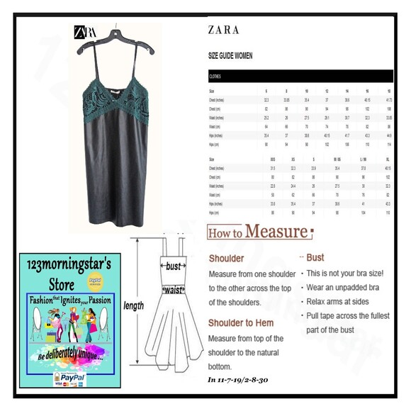 ZARA NEW Goth Embroidered-Lace Sweetheart Faux Leather Spaghetti Strap Dress M - Picture 11 of 11